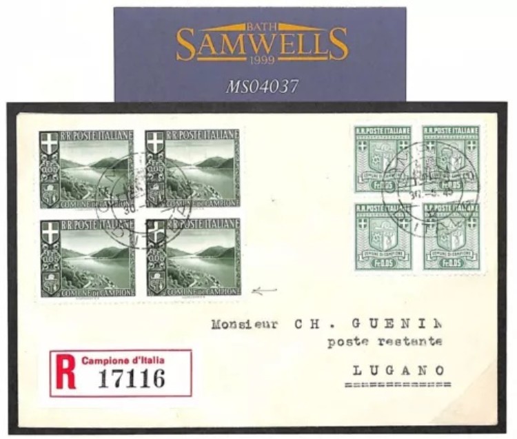 MS4037 1945 イタリア Campione d'Italia 登録 スイス ルガーノ画像