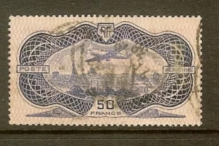 フランス切手航空N°15「プレーン・コードロン・シムーン・ブルラージュ・ピンク」消印あり画像