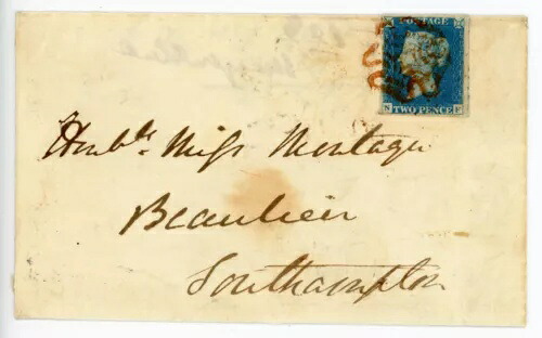 非常に良好な1840年カバー2d淡いブルーPl 1 MUIRKIRK濃いオレンジレッドマルタ十字