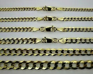10K ソリッドゴールド キューバンリンクチェーンネックレス ブレスレット メンズ レディース 2mm~14mm 7インチ~30インチ