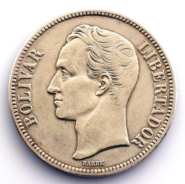 ベネズエラ - 5 ボリバレス 1935 フィラデルフィア。 EBC-/XF-。シルバー 24.9G。