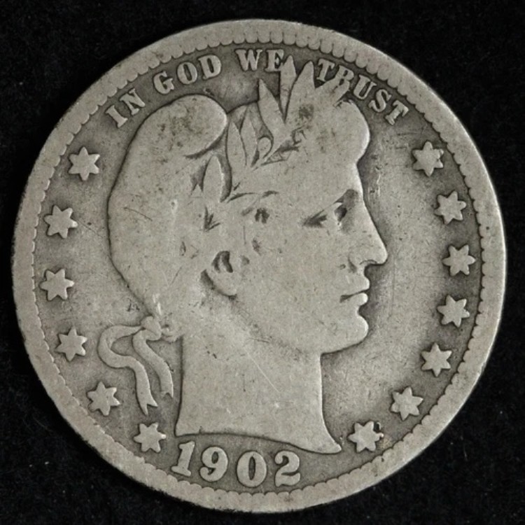 1902-S バーバー シルバー クォーター VG+ E174 YCP