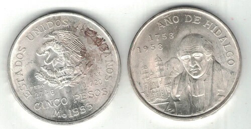 楽天市場】メキシコ 1951年 5ペソ銀貨 ASW . イダルゴ NGC MS65 (写真