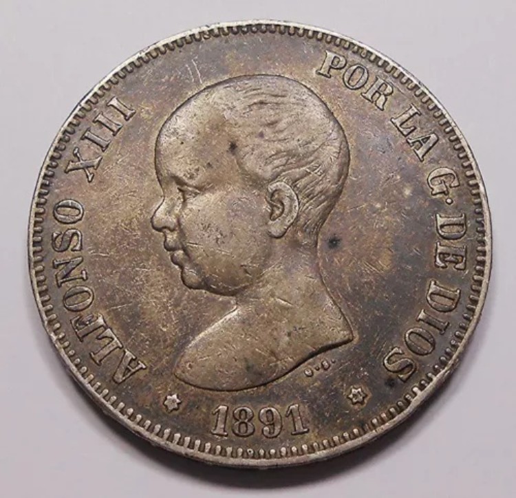 楽天市場】スペイン スペイン王 アルフォンソ13世 5ペセタ銀貨