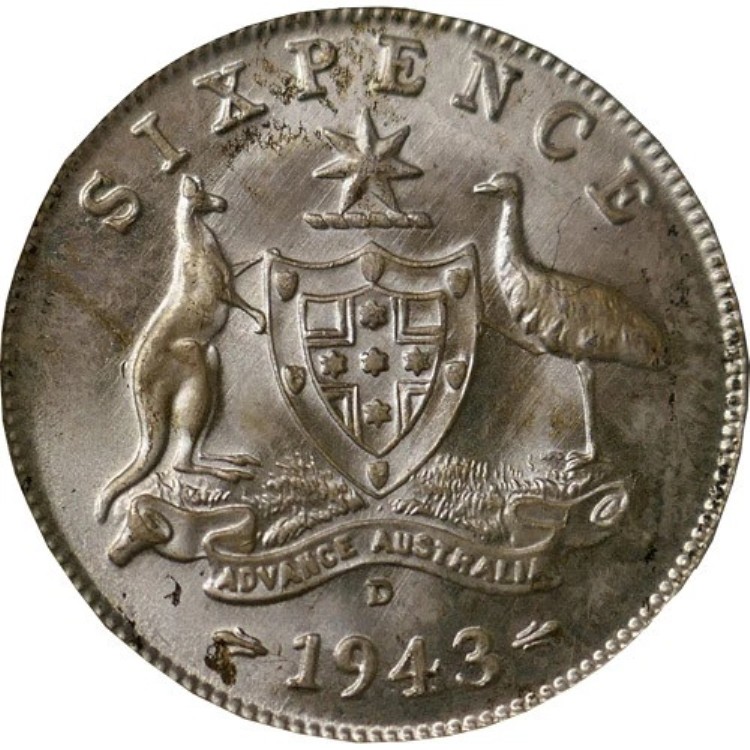 1943年 D オーストラリア ジョージ6世 6ペンス銀貨 55,440円