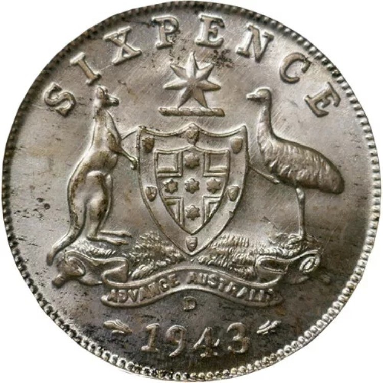 1943年 D オーストラリア ジョージ6世 6ペンス銀貨