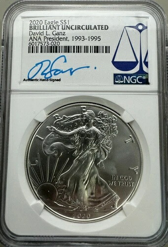 2020年アメリカン・シルバー・イーグル NGC BU | デビッド・ガンツANA会長署名入り画像