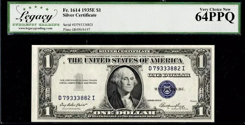 1ドル 1935-E シルバー証明書 Fr. 1614 プリースト - ハンフリー D-I ブロック LCGS Vy Ch 新品 64PPQ 52,800円