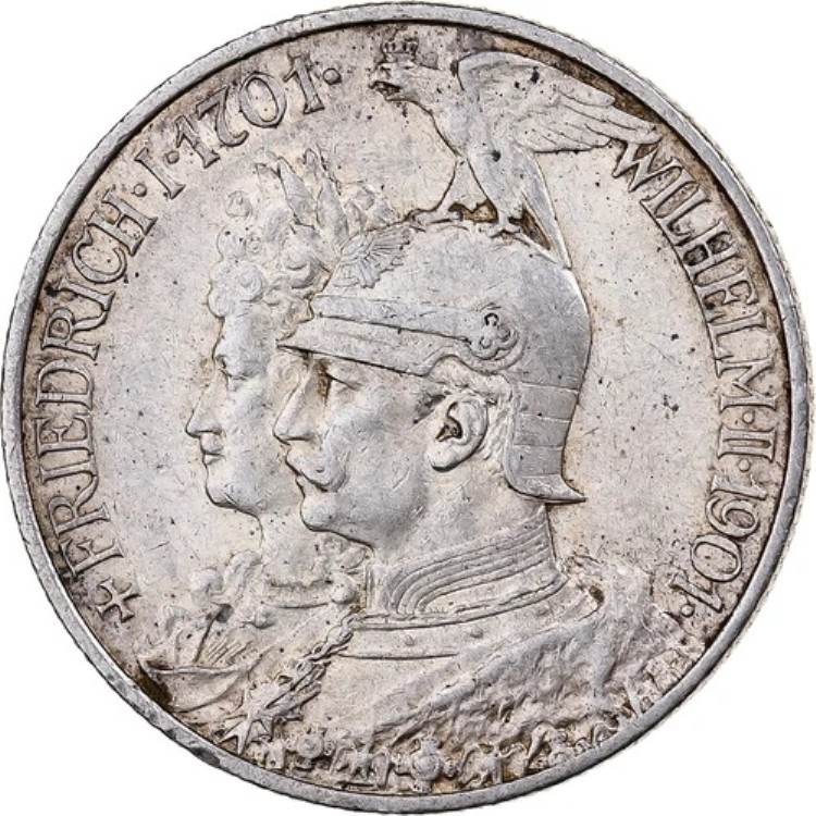 [#1200771] ドイツ諸州、プロイセン、ヴィルヘルム2世、2マルク、1901年、ベルリン、銀、AU