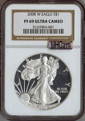 2008-W アメリカンシルバーイーグルプルーフドル NGC PF69 ウルトラカメオ MAC品質