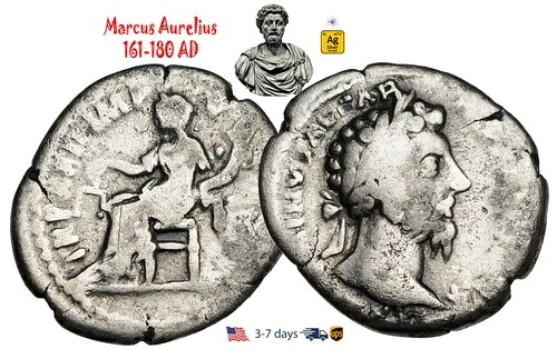 古代ローマ帝国コイン シルバー デナリウス マルクス アウレリウス 161 180 AD #31496