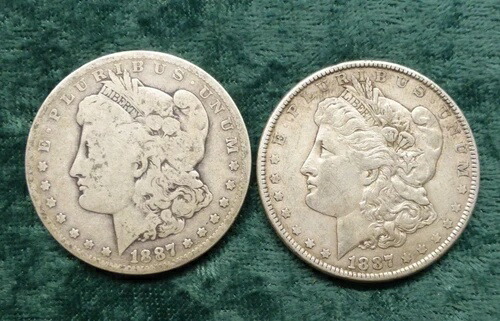 1887年 P&O モルガン銀貨、モルガン銀貨1ドル2枚、P&O 造幣局発行のコイン