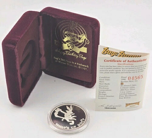 1990年 バッグス・バニー 1オンス シルバー プルーフ 50周年記念「What's Up Doc?」 OGP COA