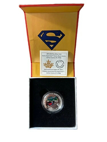 2014 RCM 10ドル銀貨 象徴的なスーパーマンコミックブックカバーアクション#1（1938年）