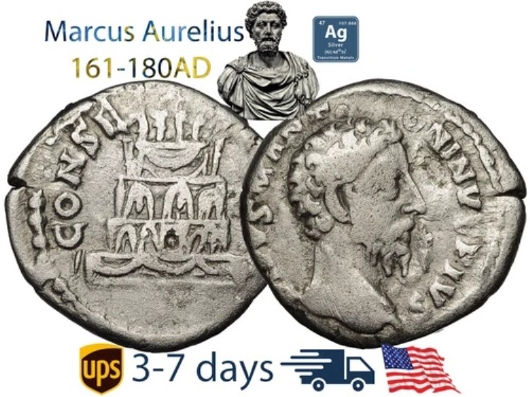 古代ローマ帝国コイン シルバー デナリウス マルクス アウレリウス 161 180 AD #21067