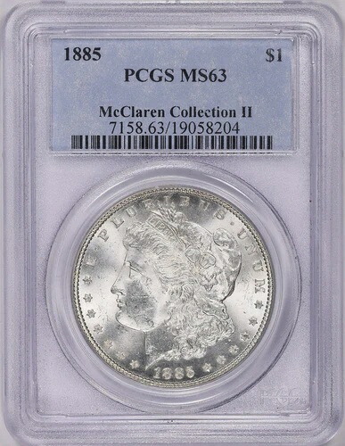 1885年 モルガン銀貨 PCGS MS 63 マクラーレンコレクション II 血統書付き