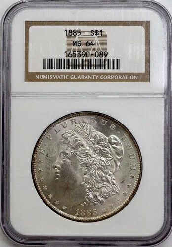1885 P モーガン シルバー ダラー NGC MS 64 - GEM BU チョイス 未流通 - 送料無料!