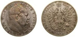ドイツ 1859 A 1 フェアインスターラー銀貨 (.900) XF