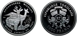 トーゴ 2003 1000フラン CFA銀貨 999PF 59,895円