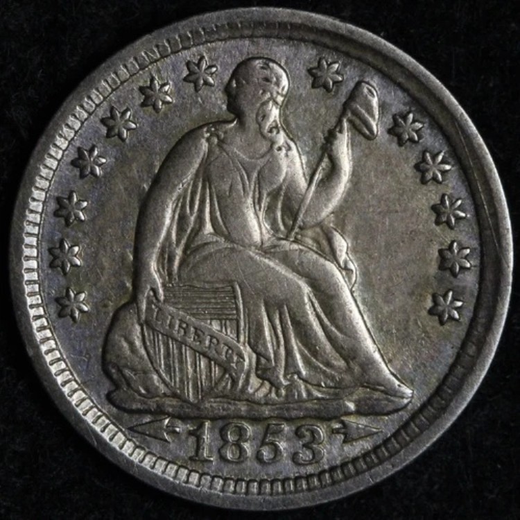 1853年 自由の女神像 銀貨 ハーフダイム AU E193 DIMF