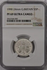 イギリス 1990年 5ペンス NGC プルーフ 69UC シルバー 24mm NG1477 同梱配送