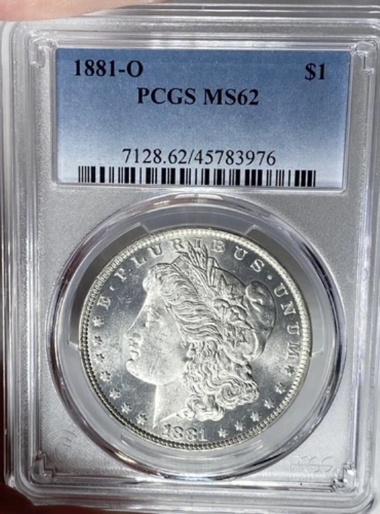 BU 1881-O モルガン銀貨 PCGS MS62 素晴らしい光沢 @ ビデオ DLG