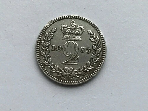 1863年 2ペンス 2D マウンディ ビクトリア銀貨 (.925) ? 0.94 g ? ? 13 mm KM# 729