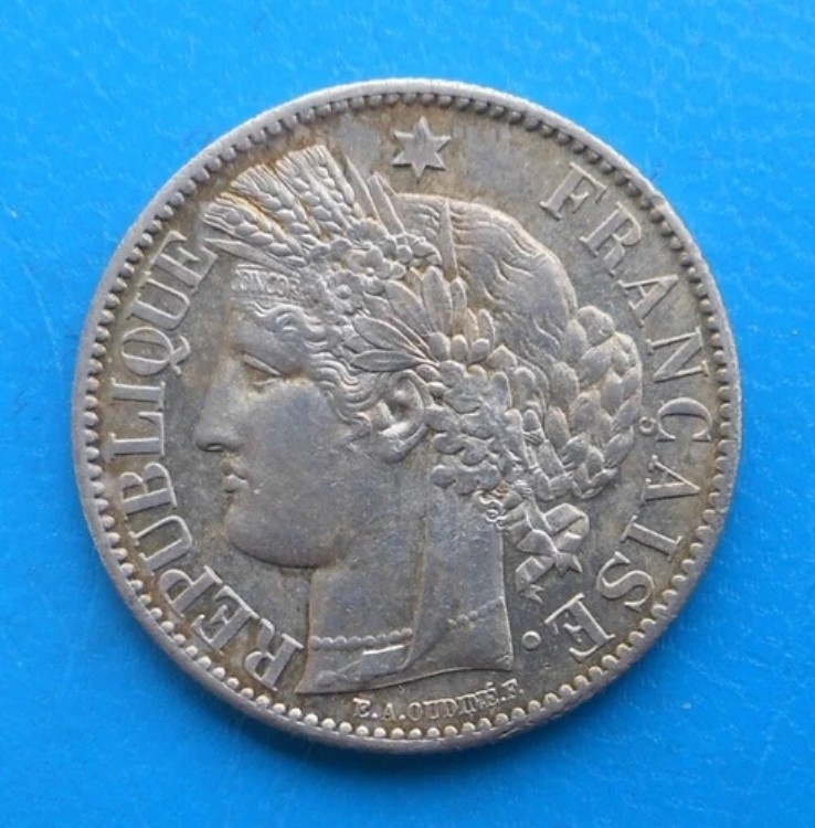 2 フラン セレ シルバー 1887 A パリ、バリュー SUP 120 ユーロ