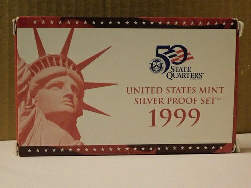 1999-S シルバー 米国造幣局 9枚セット プルーフコイン、オリジナルパッケージ、COA付き