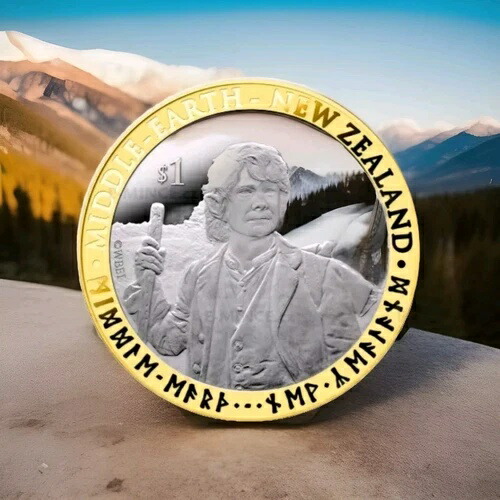 2012年 ニュージーランド 1ドル **ホビット** 金メッキ 1オンス .999 シルバー プルーフコイン画像