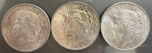 1922年流通銀貨1ドル平和ドル3枚セット