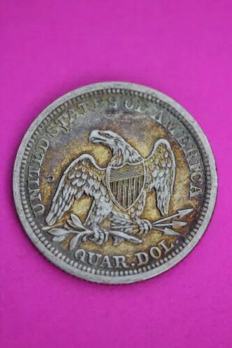 トーン加工の高品位1858年Pシーテッドリバティクォーターシルバーコインセミキーデイト14