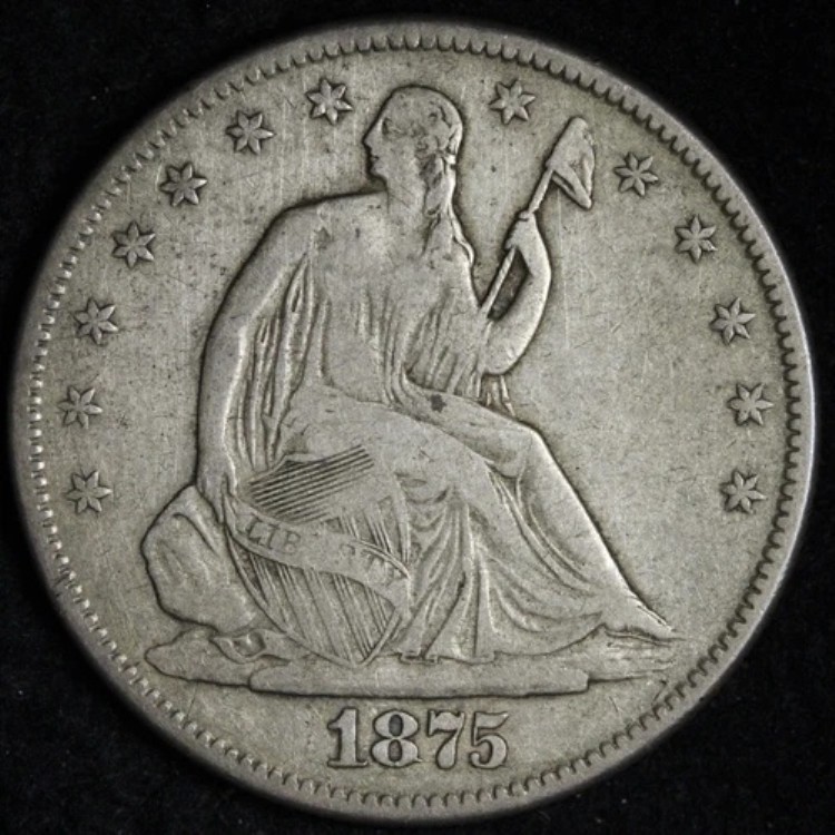 1875-S 着席自由の女神像 シルバーハーフドル VF E365 VTHU