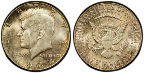 トーン付き 1964年 P MS 66 ジョン・F・ケネディ シルバー ハーフドル PCGS 鑑定済み 本物 158