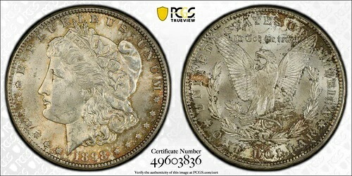 トーン加工済み 1898 O MS 63 モルガン リバティ シルバー ダラー PCGS 認定スラブ 07