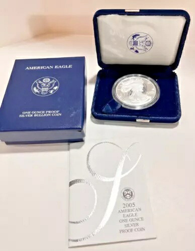 2005-W アメリカンイーグル 1オンス プルーフ シルバー 地金 1ドルコイン 箱・保証書付き