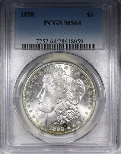 1898年 モルガン・ダラー PCGS MS64 トーニングスポット 美しい光沢 派手