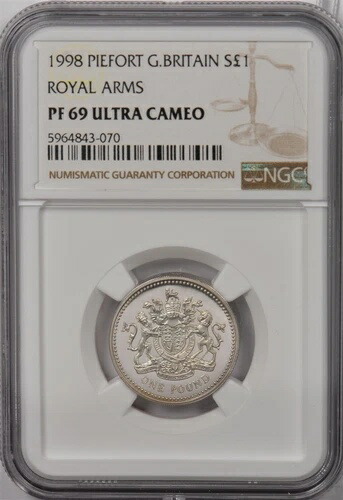 イギリス 1998年 ポンド銀貨 NGC PF69UC 王室紋章。Piefort NG1302 コンバイン sh