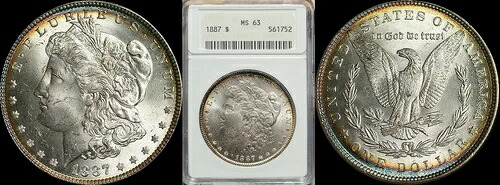 1887-P ANACS MS63 モーガン・ダラー オールド・ソープボックス・ホルダー トーン加工