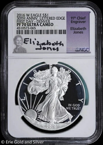 2016-W プルーフ シルバー イーグル NGC PR 70 UC | レタード エッジ ジョーンズ サイン入り 初日