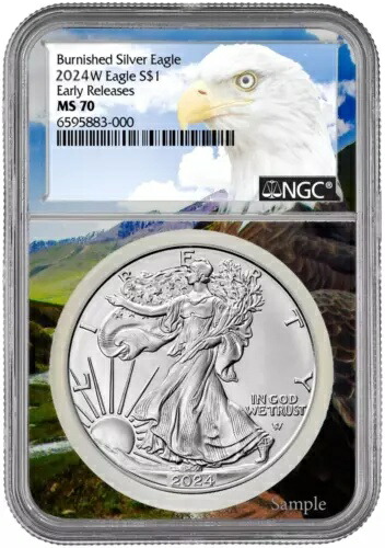 2024 W 1オンス バーニッシュド シルバー イーグル NGC MS70 アーリーリリース イーグルコア