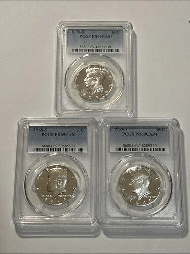 1968-1969-1970年代 ケネディ・ハーフダラー銀貨 PR69CAM PCGS 3枚セット