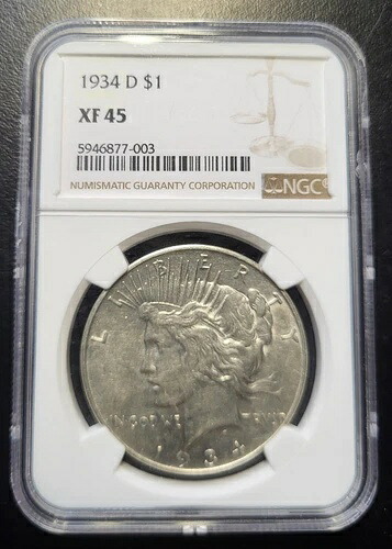 1934年 Dピース銀貨。NGC XF 45