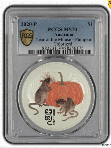 PCGS MS70 2020年 オーストラリア 1オンス カラーシルバーコイン 子年 干支 ネズミ