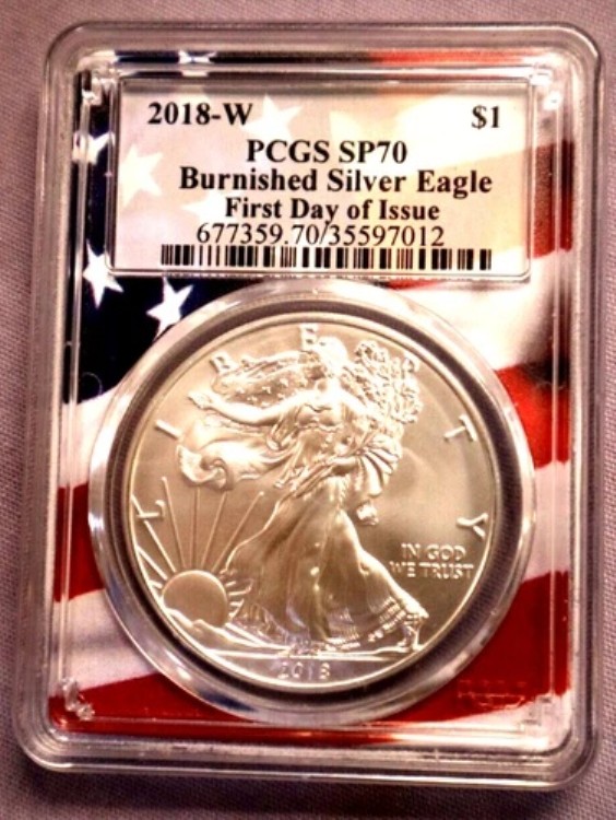 2018年 W バーニッシュド シルバー イーグル PCGS SP70 初日 USA 国旗