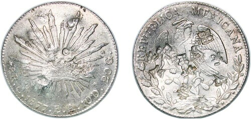 メキシコ 1877 Ca EA 8 Reales シルバー 903 XF