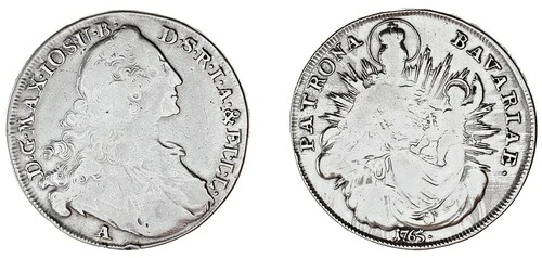 1 セイラー社バイエルン州 - バヴィエラ。マクシミリアン3世。アンバーグ。 1765 A. VF