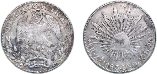 メキシコ 1863 Zs MO 8 レアレス シルバー 903 VF