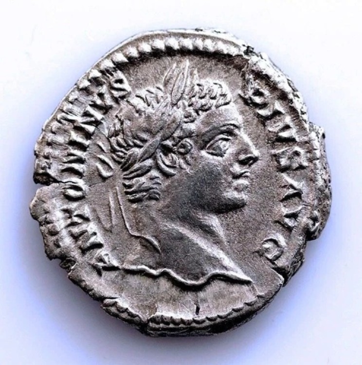 ローマ帝国 - カラカラ像。デナリウス金貨 206-211年頃 EBC / EBC XF/XF 銀貨 2.8G