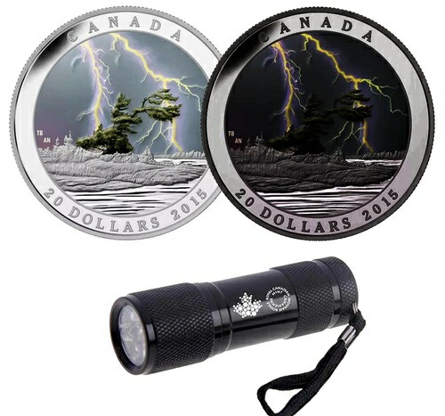 2015年 20ドル 気象現象：夏の嵐 暗闇で光る - 純銀コイン画像